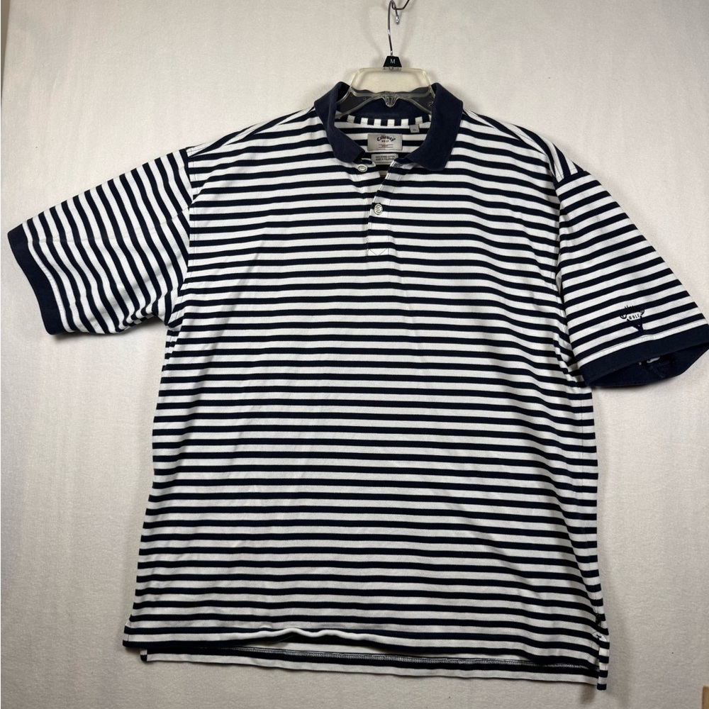Callaway Navy & White Horizontal Stripe Polo